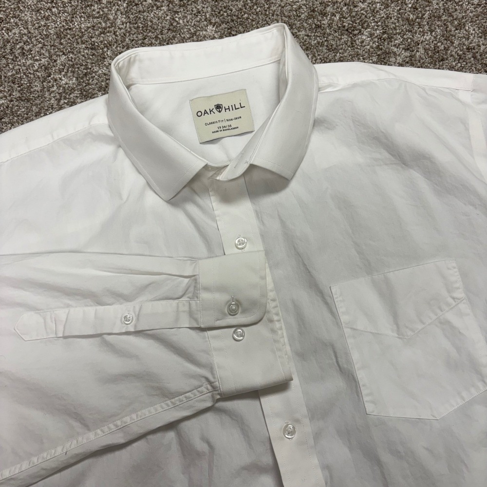 Oak Hill Button Down Shirt Mens 19 34/35 White Classic Fit Non-Iron Long Sleeve